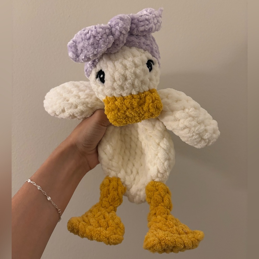 READY TO SHIP Handmade Crochet Duck Plush Snuggler with Headband